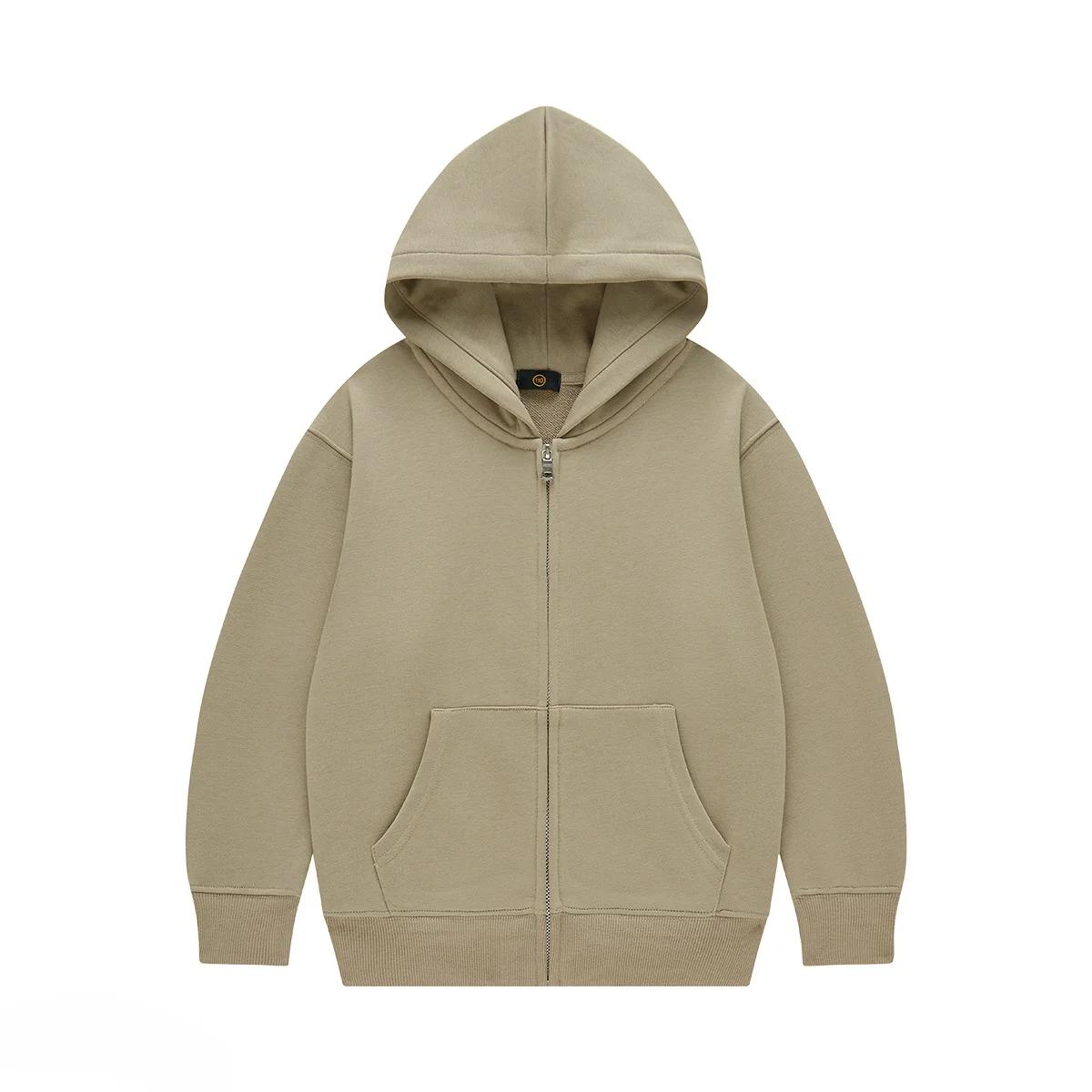 

Підліткові дитячі толстовки, осінні 350 г, бавовняна махрова куртка на блискавці, верхній одяг для хлопчиків і дівчаток, повсякденний спортивний базовий дитячий одяг 120cm світло-сірого кольору