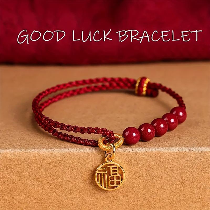 Bracelets Tressés à la Main Imitation Cinabre Symbole Infini pour Femmes Hommes Corde Rouge Simple Bracelet Perle de Transfert Fleur de Pêcher