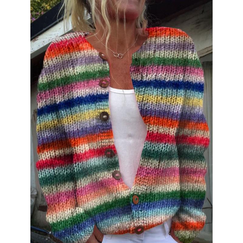 2025 Autumn/Winter Animal Print Round Neck Cardigan Sweater