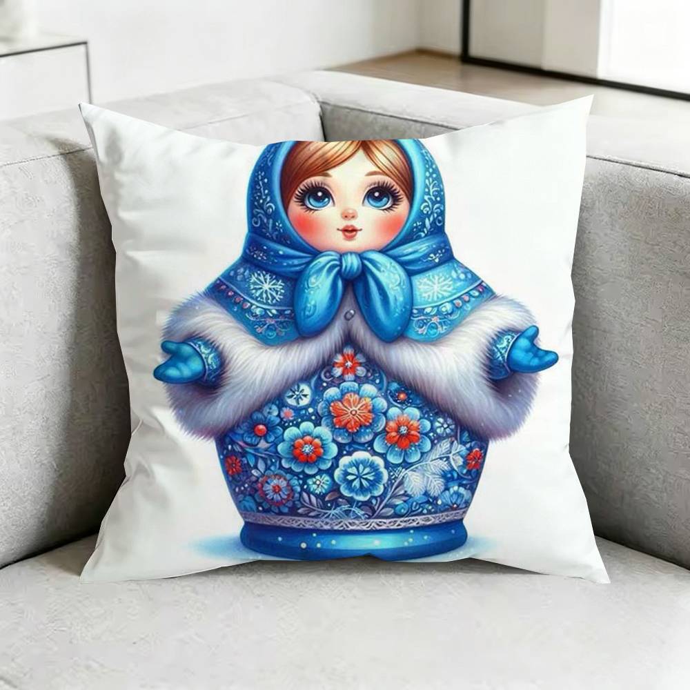 Cute Russian Art Matryoshka-A Square Double-Sided printed Pillow Case Bedroom Bedside Pillow Sofa Cushion Cover Gift