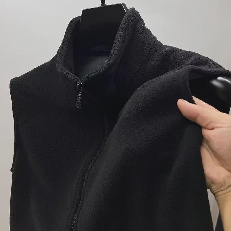 Men's Fce Lined Thiened Stand Collar Vest Open Cardigan Svel Outerwear Winter Youth Faion Sportswear Color