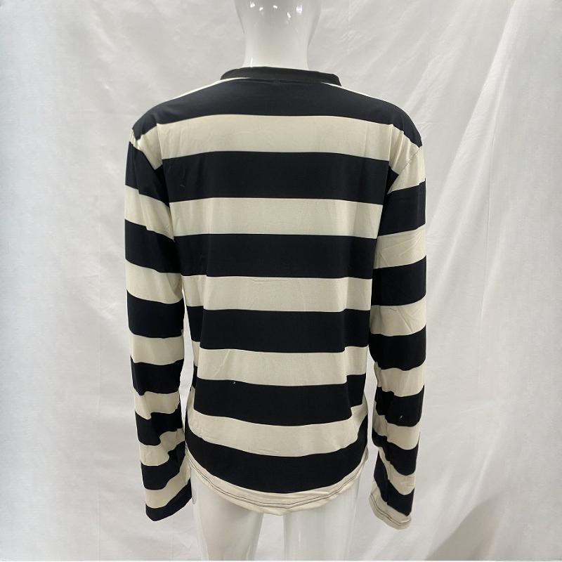 Top de Calle Retro a Rayas con Estampado Oscuro Personalizado Y2K Europeo y Americano, Cuello Redondo, Botones, Manga Larga, Tendencia