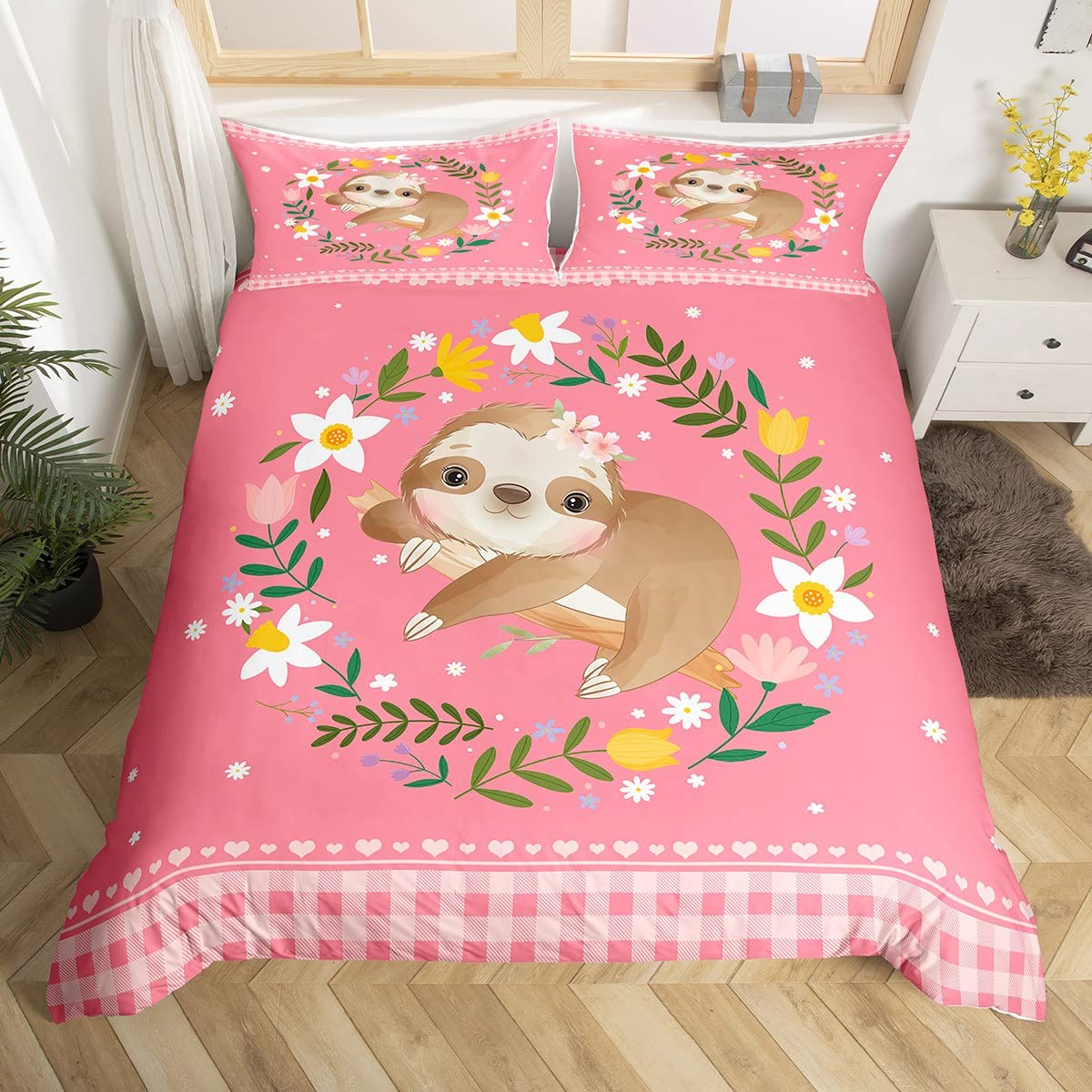 

Comforter Girls Unicorn King Size Cute Golden Glitter Unicorn Bedding Set Pink Floral Fantasy Animals Bed Set Comforter (quilt)-EU Single(135*200cm)3pcs