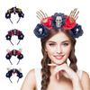 Halloween Theme Headband Day of The Dead Skull Flower Veil Hairband Cosplay Costume Headpiece Women Festival Hair Decors