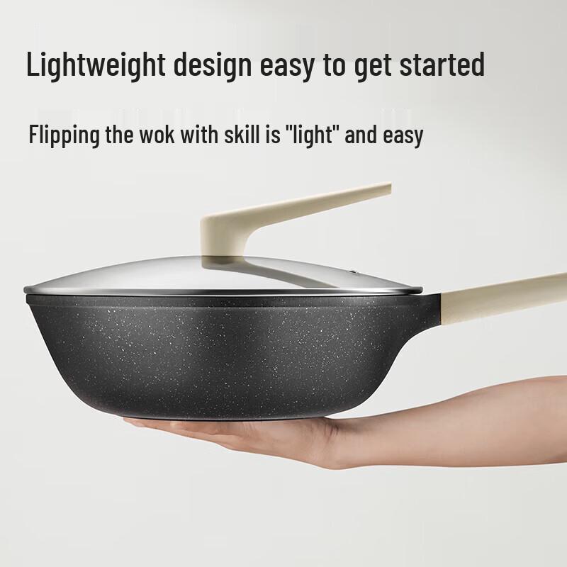 COOKER KING Titanium Ceramic Non-stick Flat Bottom Wok, 32cm