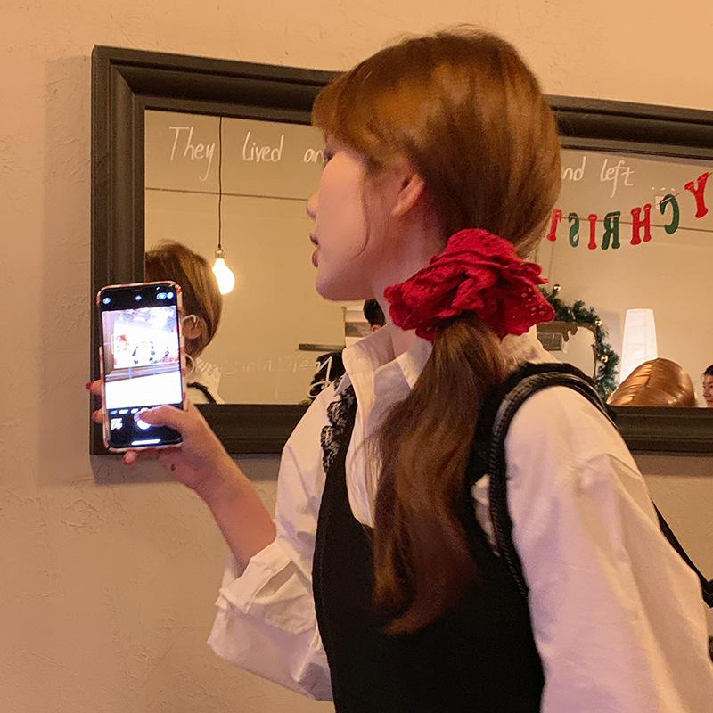 Red New Year'S Lace Large Intestine Hair Band Women'S Oversized High-End Feeling Tie Ball Head Hair Rope Chinese New Year Headrope Headdress