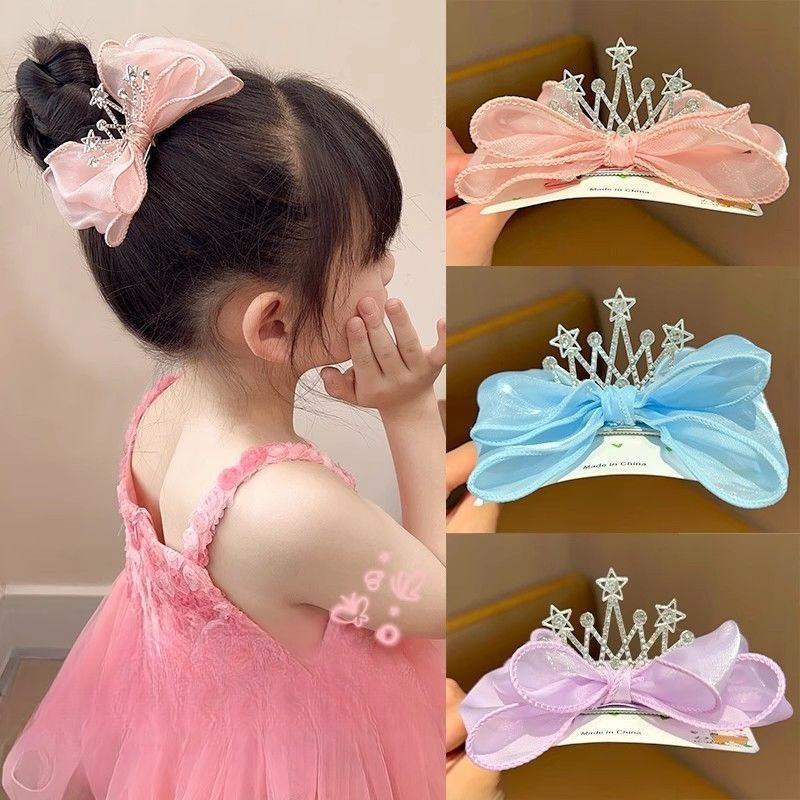 Princess Crown Bow Duckbill Clips Sweet Cute Girls Hair Side Clip Kids Headwear Birthday Party Present Photo Props Accessories