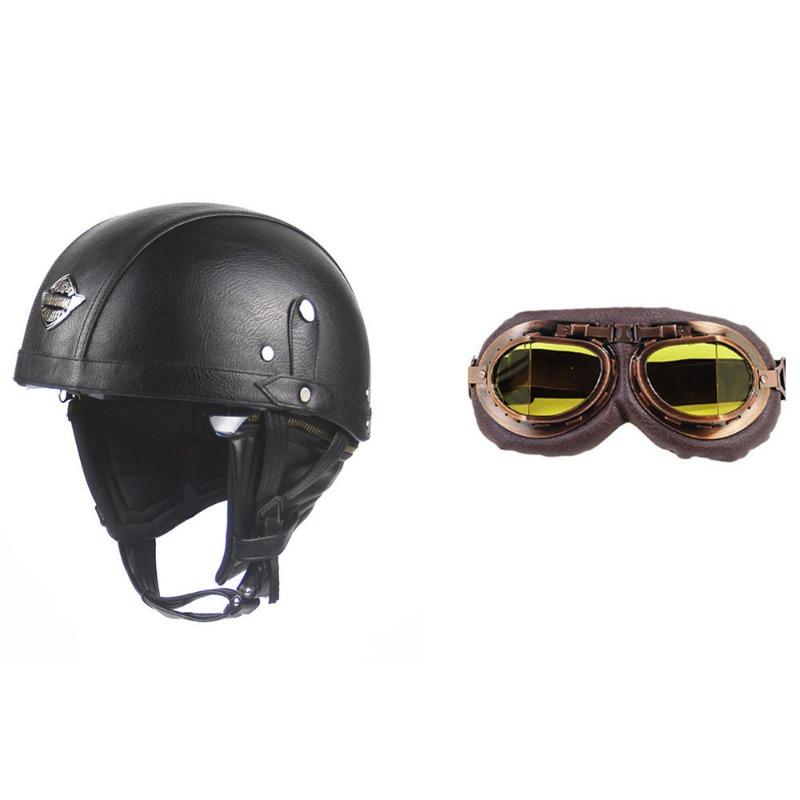 Vintage Personality Helmet Lens Standard Motorcycle Half Helmet Scooter Cruise Leather Helmet Prince Helmet