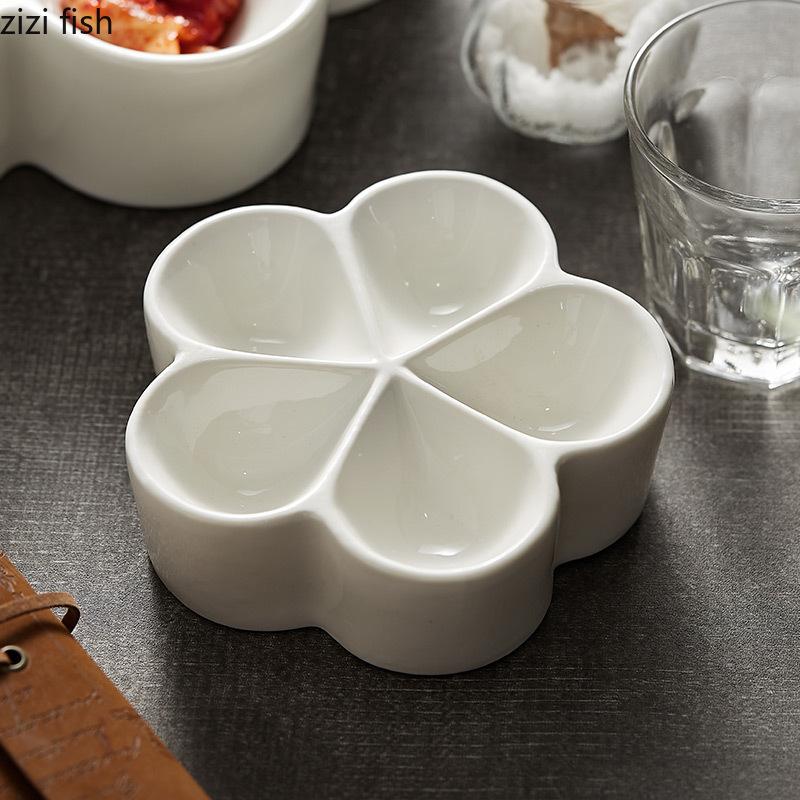 Irregular Shape Ceramic Dinner Plate Multi Grid Specialty Snack Desserts Tray Restaurant Solid Color Cutlery Sashimi Sushi Plate