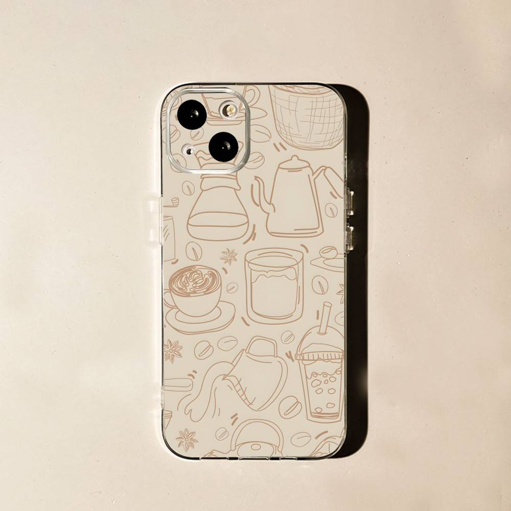 Coffee Latte Ice Brown For iPhone 17,16,15,14,13,12,11 Pro,Max,Plus,X,XS,XR,SE4,E Mini Transparent Print Phone Case