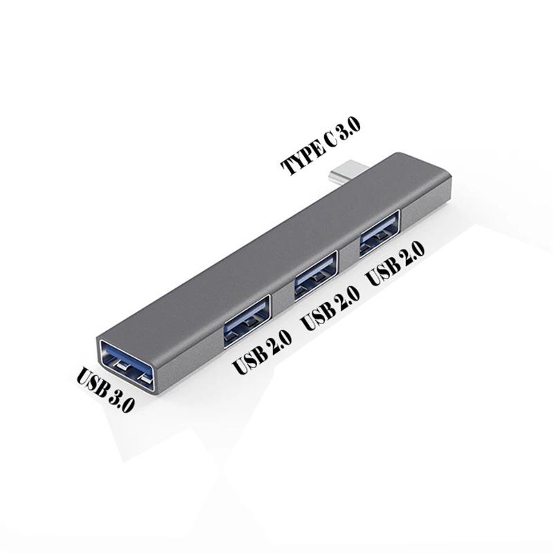 Right Angle Aluminum Alloy Type C USB 3.0 Four-Port Hub