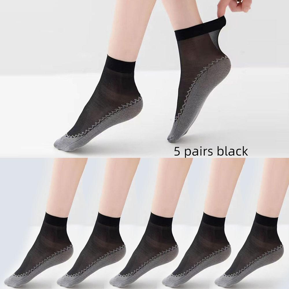 5 Pairs Breathable Comfy Semi-sheer Unisex Socks - Non Slip Bottom - Women's Stockings & Hosiery