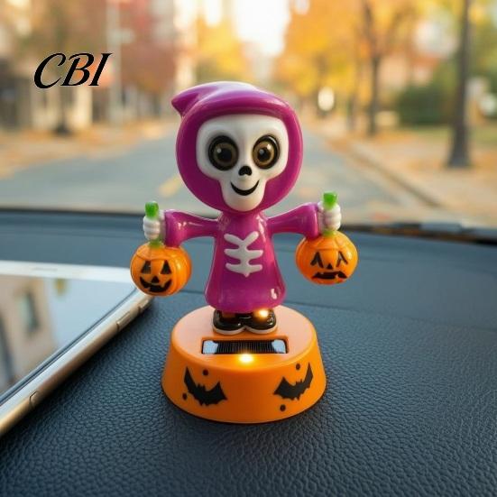 Halloween Auto Deko Solar Ornament, Cartoon Wackelndes Armaturenbrett Dekor, Lustiges Festliches Zubehör Schwingende Figur für Auto Haus Büro, Gruselige Party