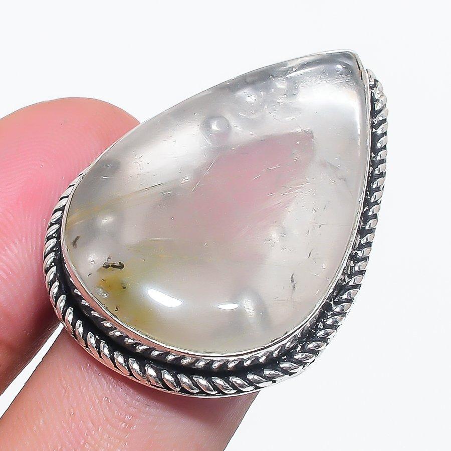 Golden Rutile Gemstone 925 Sterling Silver Jewelry Ring Size 8
