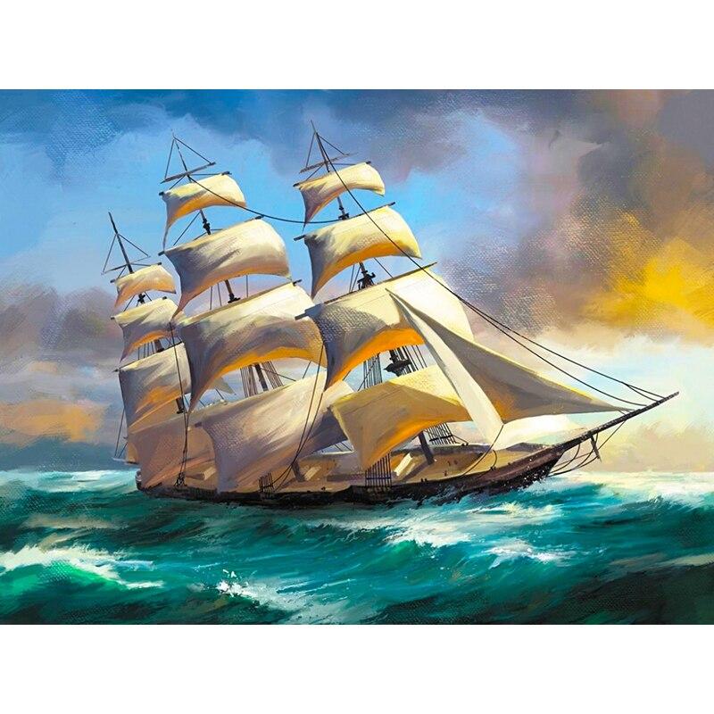 New 5D DIY Diamond Painting Sailboat Diamond Embroidery Sea View Cross Stitch Full Round Drill Home Decor Manual Art Gift