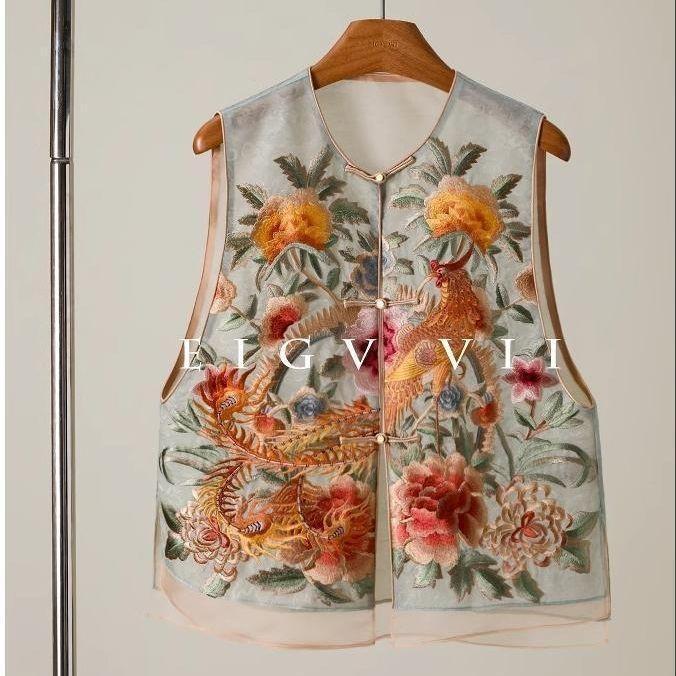 2025 Summer New Chinese Buckle Embroidered Vest Vest Vest Vest Top Thin Versatile