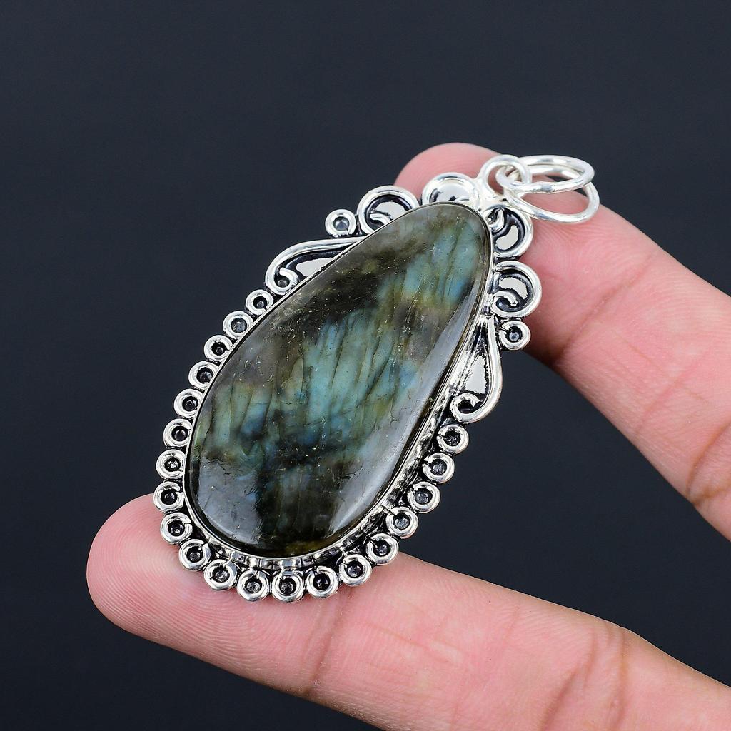 Sterling Silver Labradorite Stone Bezel Engagement Sister Unique Pendant Jewelry