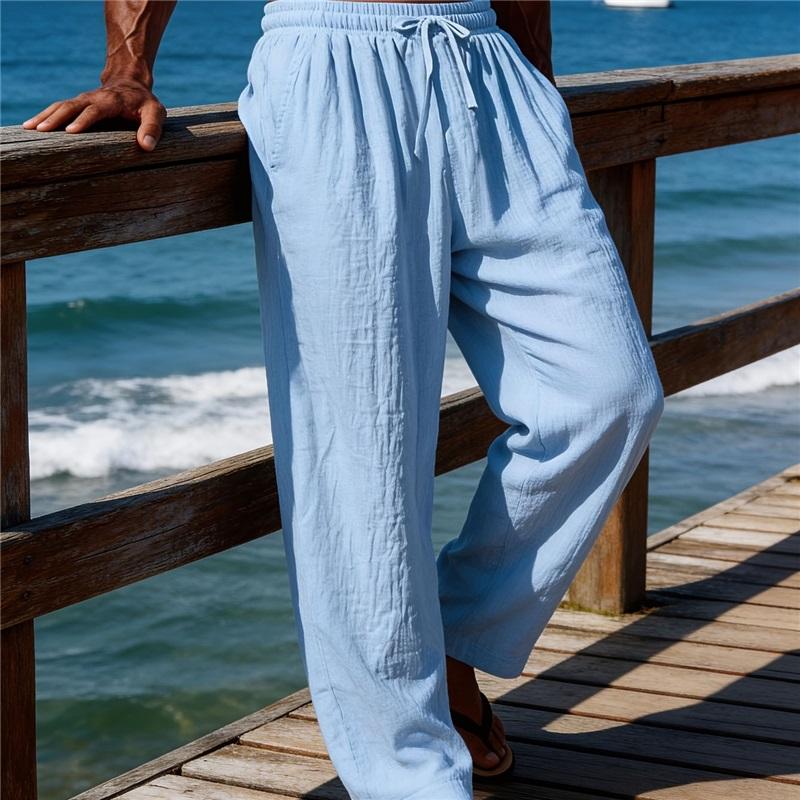 Men's Loose Jogging Pants, Woven Linen Solid Straight Leg Pants