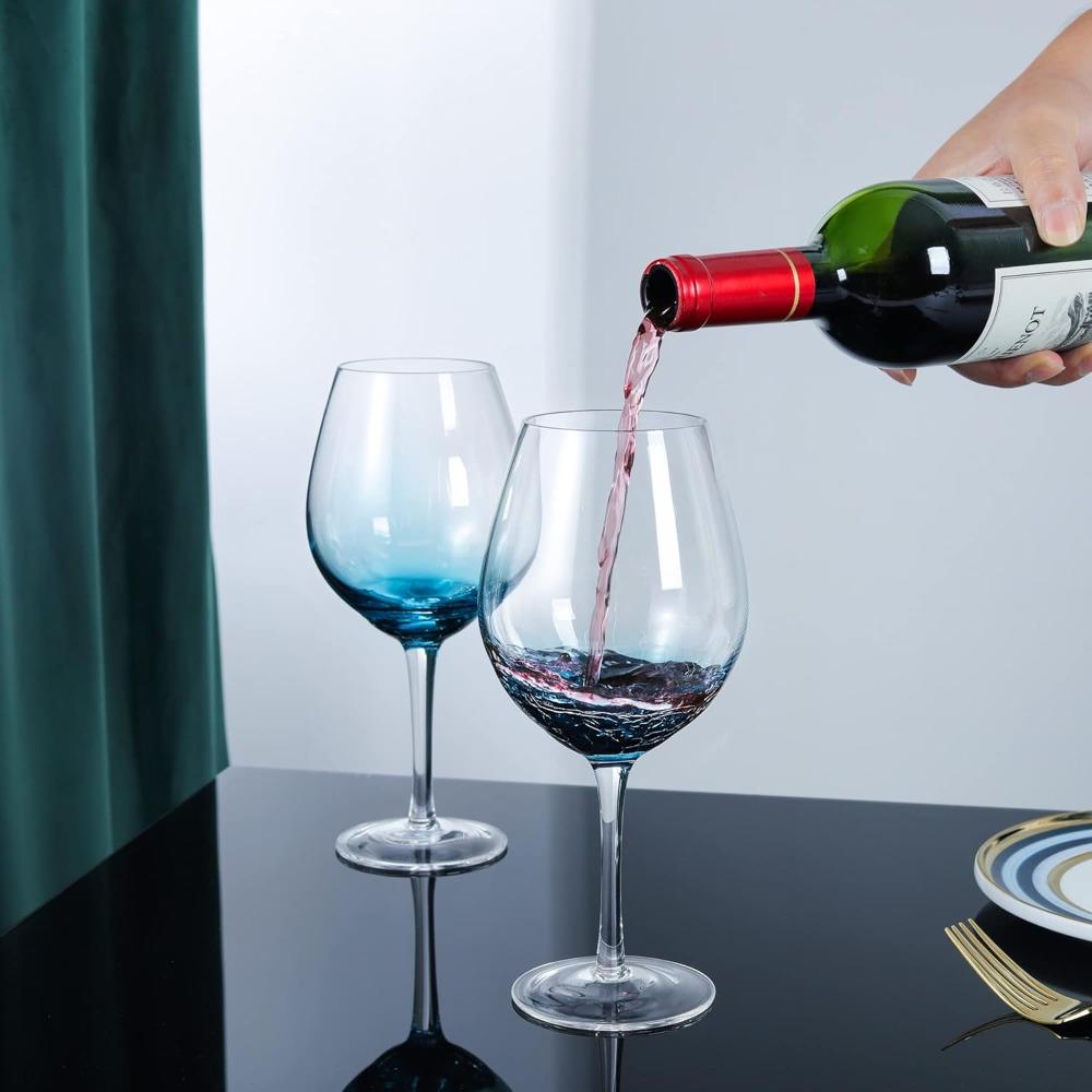 2pcs Handmade Blue Crackle Wine Glasses Large Crystal Burgundy Wine Glass Cup with Stem Red White Wine Goblet Tumbler Aesthetics Glassware Collection