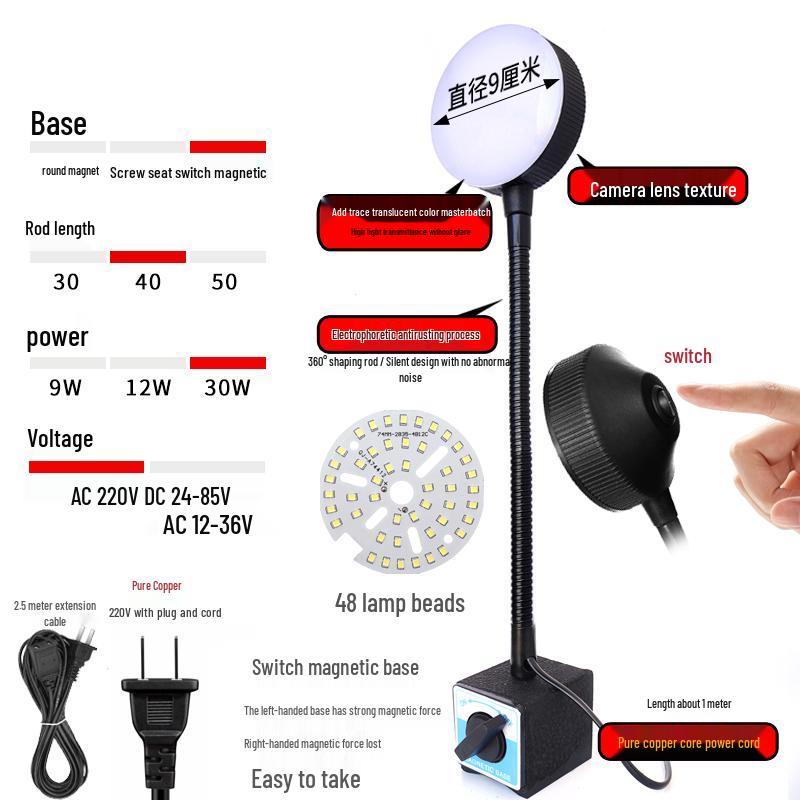 LED Work Light with Magnetic Base for Machine Tools - 220V, 24V
