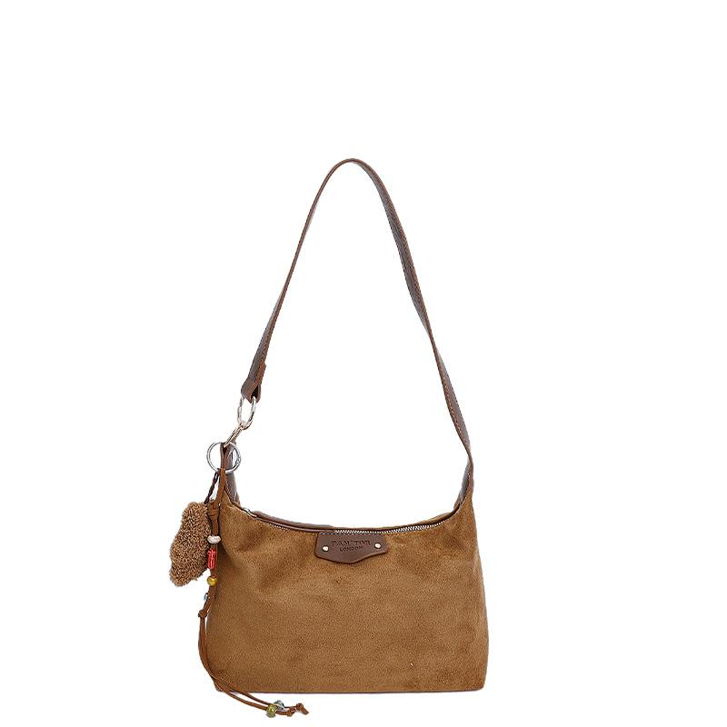 

Осенняя ретро нишевая сумка под мышкой женская новая модная замшевая сумка-ведро простая сумка через плечо коричневый