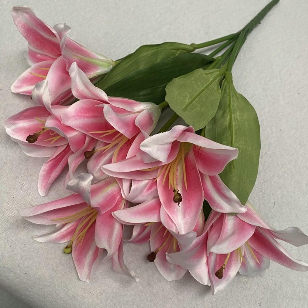 Arrangement Lily Silk Lilies Pastoral Decorative Artificial Flowers 7Heads Fake Fake Bouquet Wedding Arch