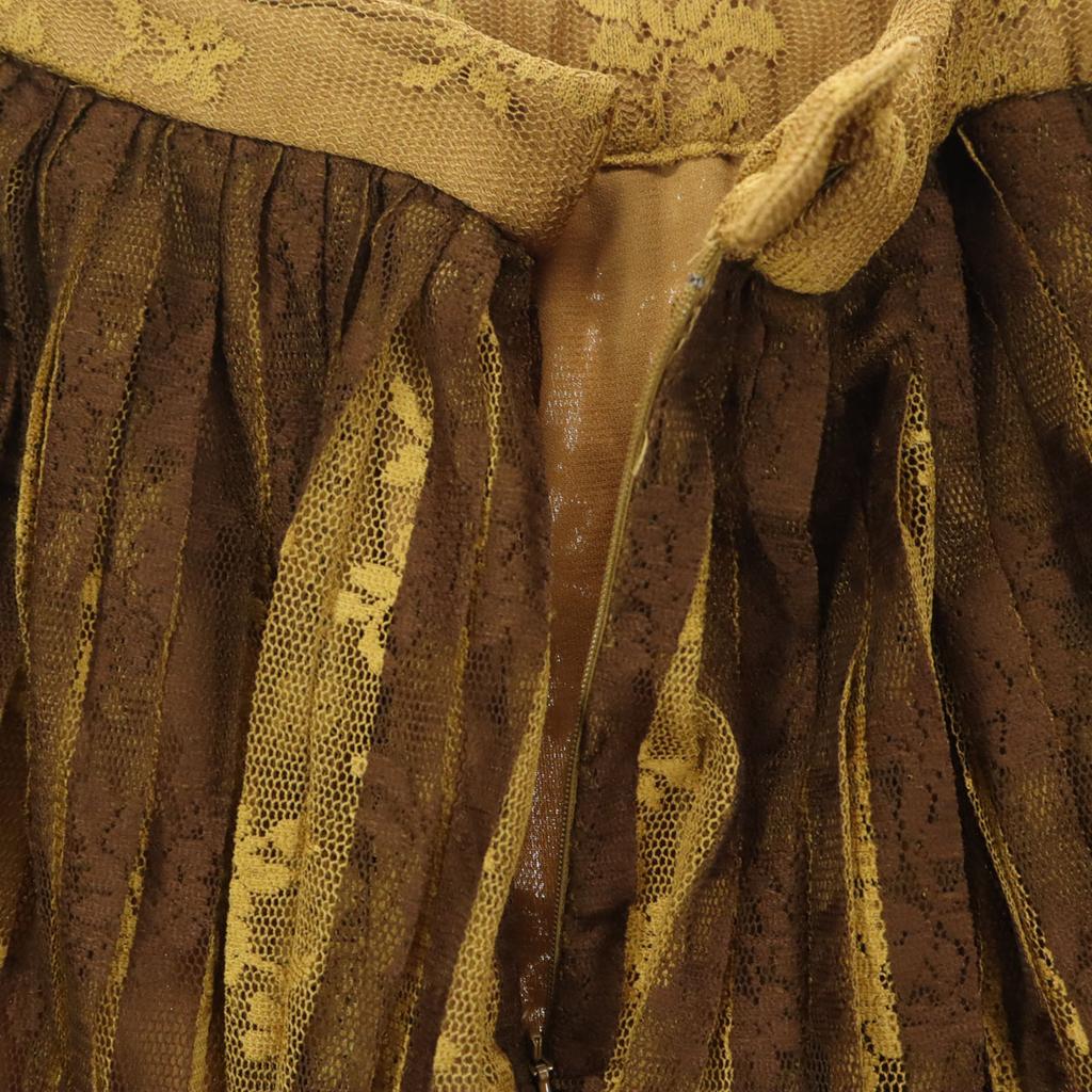 AMERI UNDRESSED Leaf Pattern Long length Pleated skirt Brown Back zip Women Used