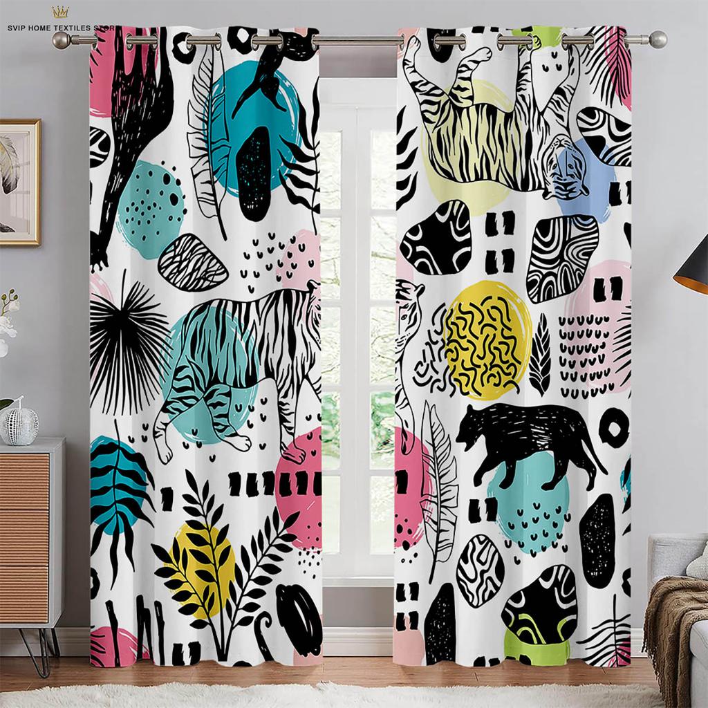 Cheetah Lion Ferocious Animal 3d Printing Curtains Children's Room Living Room Study Kitchen Decorative Curtains 2 Pieces