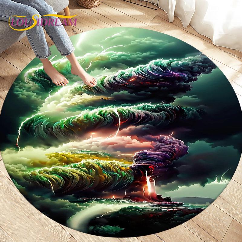 3D Natural ,Tornado, Cloud Area Rug,Round Carpet Rug for Living Room Bedroom Sofa Decoration,Kid Play Game Non-slip Floor Mat