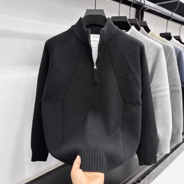 Men's Retro Solid Half-Zip Knit Sweater: Versatile Base Layer for Autumn and Winter