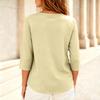 Women's Casual Color V-Neck Three-Quarter Sleeve Button T-Shirt Top