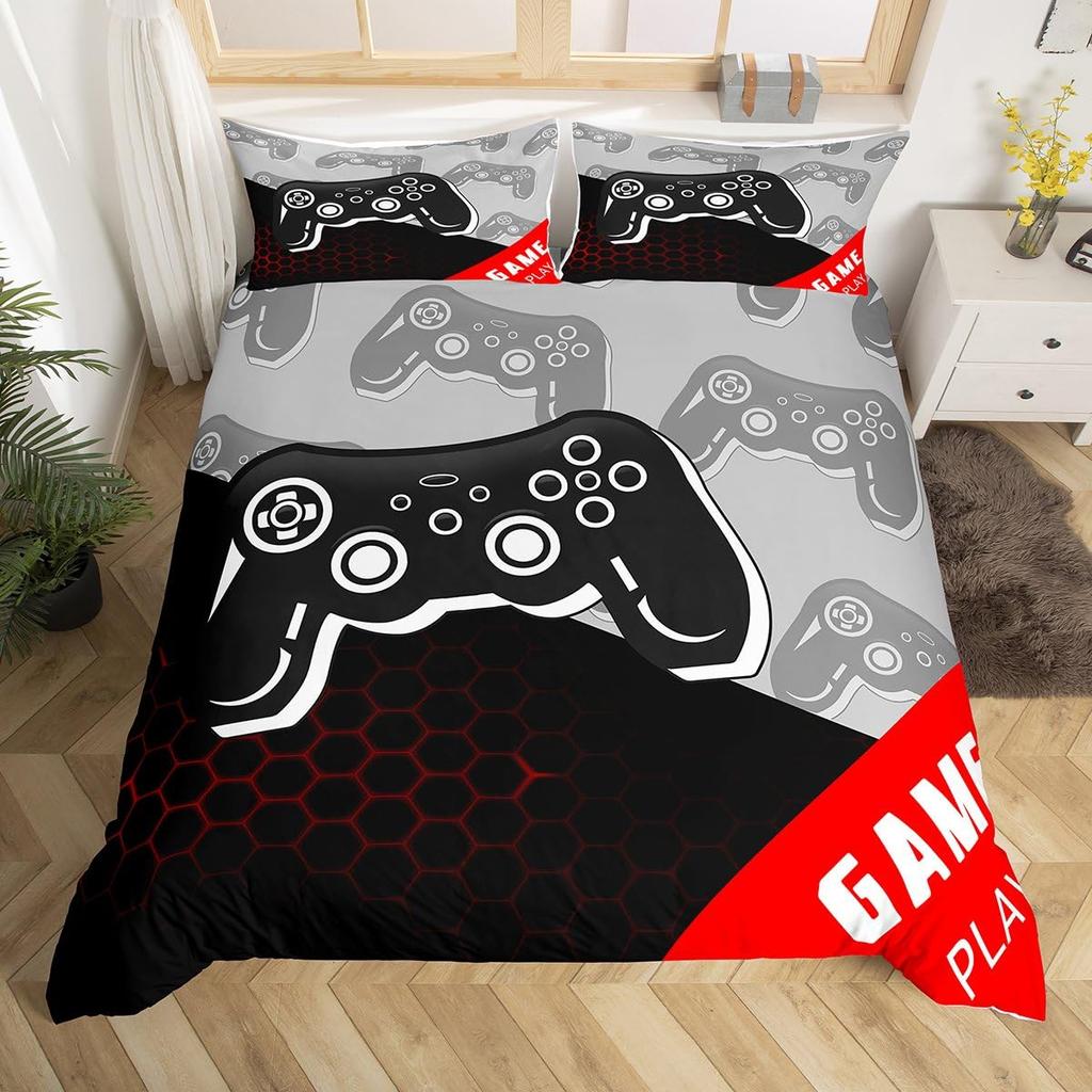 Gaming Full Queen Duvet Cover Polyester Gamepad Bedding Set Video Game Controller Comforter Cover For Boys Teen Game Room Decor