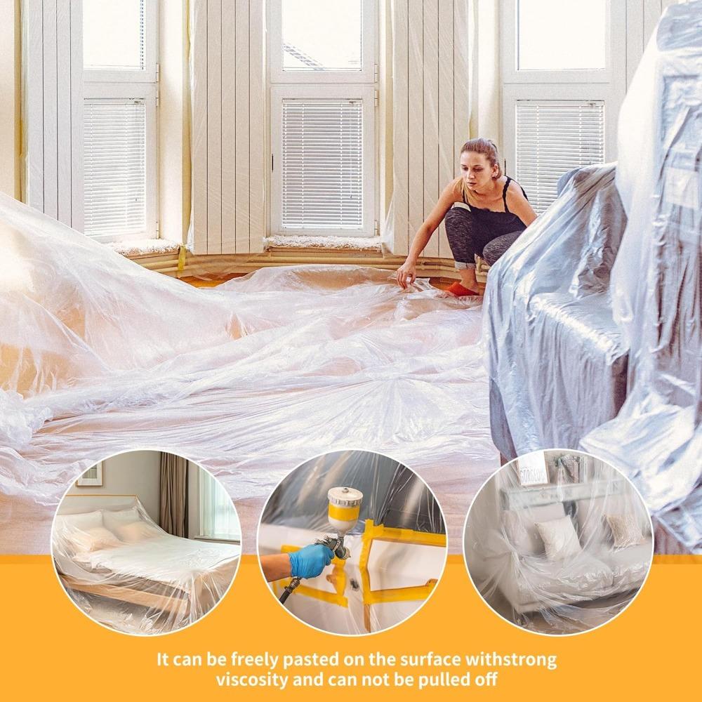 Pre-Taped Masking Film Plastic Sheeting Automotive Washi Tape No Residue Painters Plastic Drop Cloth for Painting