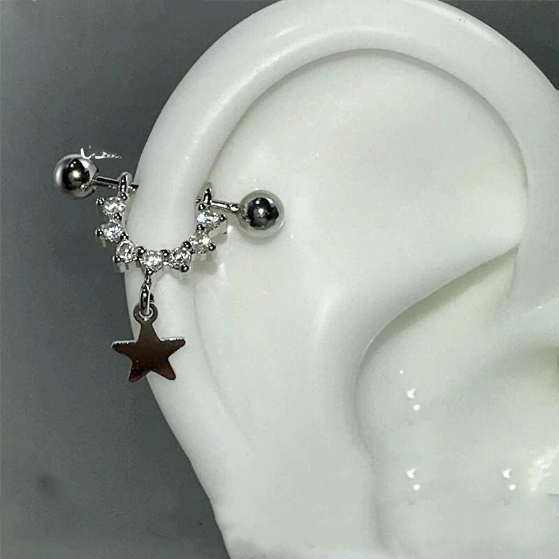 Sexy Trendy Zircon Star Piercing Stud Earrings for Women Girls Punk Style Hip Hop Rock Street Earring Jewelry Y2K Accessory Gift