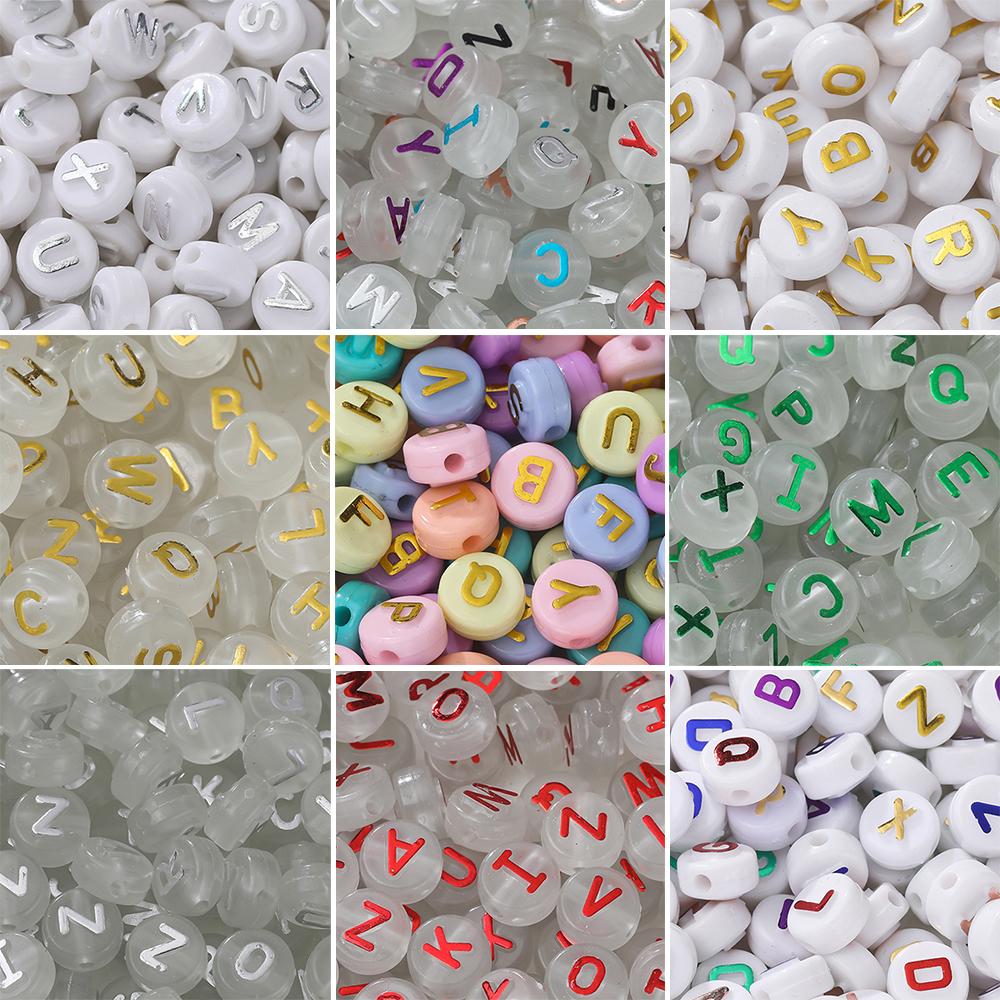 30pcs 6*10mm Mixed Acrylic Letter Beads Round Spacer Loose Beads for DIY Necklace Bracelet Earring Jewelry Making Accessories