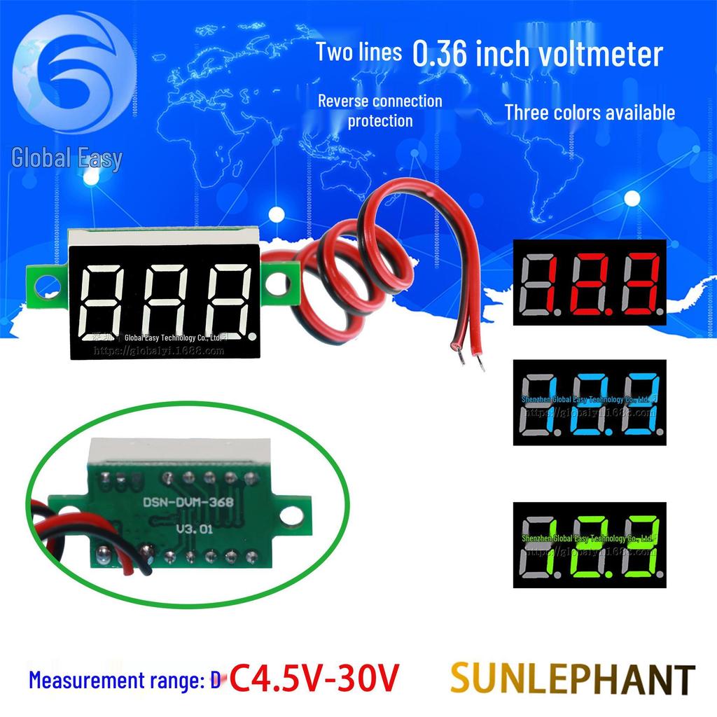 Compact 0.36" Two-Wire Digital Voltmeter: DC 4.5V-30V Display for Motorcycles