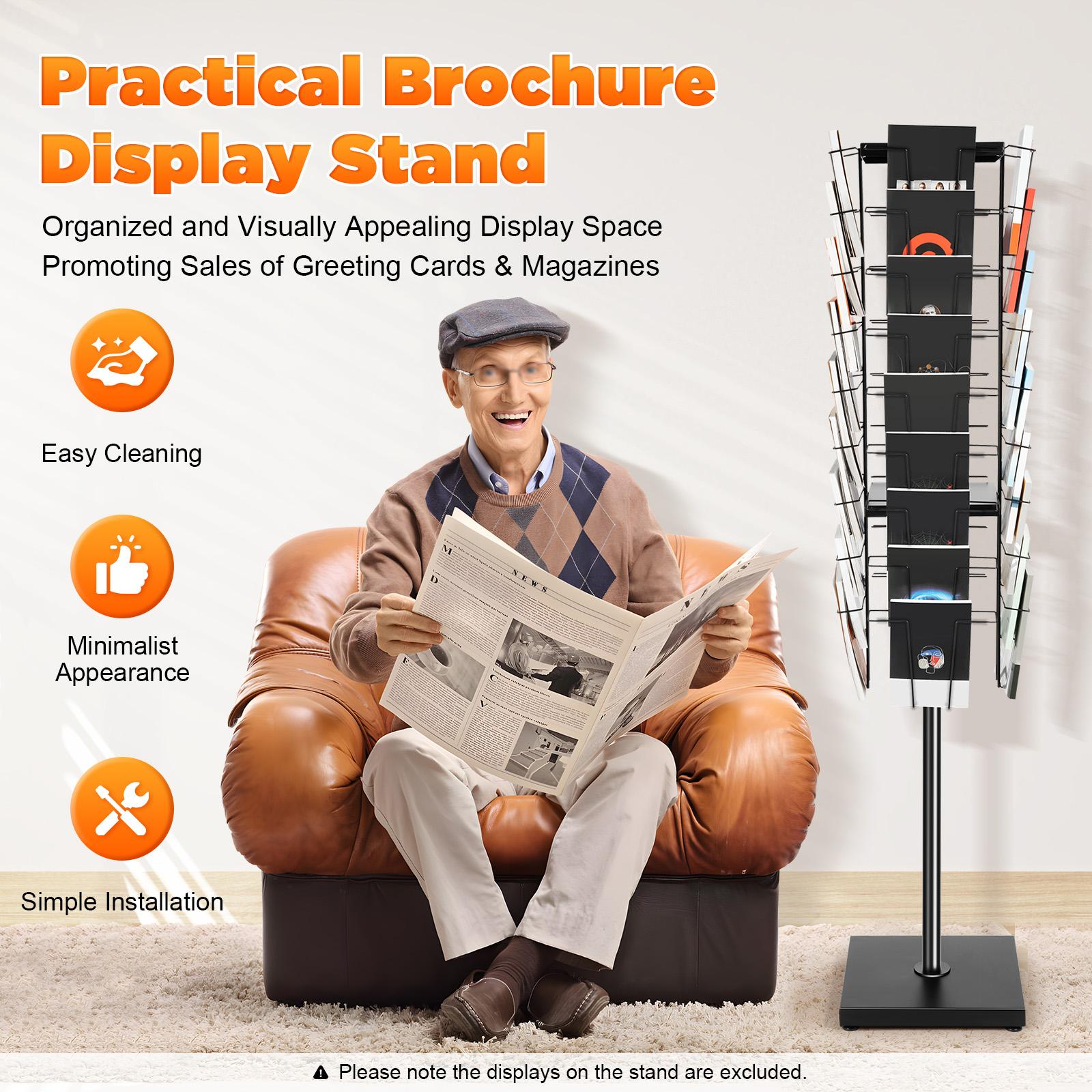 36 Pockets-Rotating Magazine Rack Holder Brochure Display Stand Comic Book Flyer Literature Display Stand nero