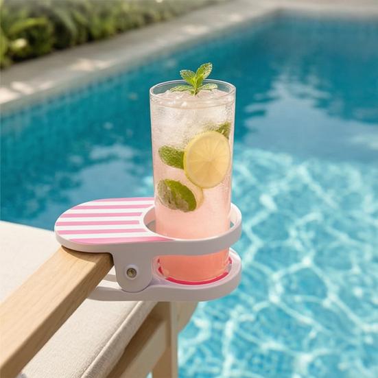 Clip-On Drink Holder for Chair, Portable Cup Holder for Beach Chair Patio Table, Striped Outdoor Clamp On Beverage Caddy for Pool Cruise