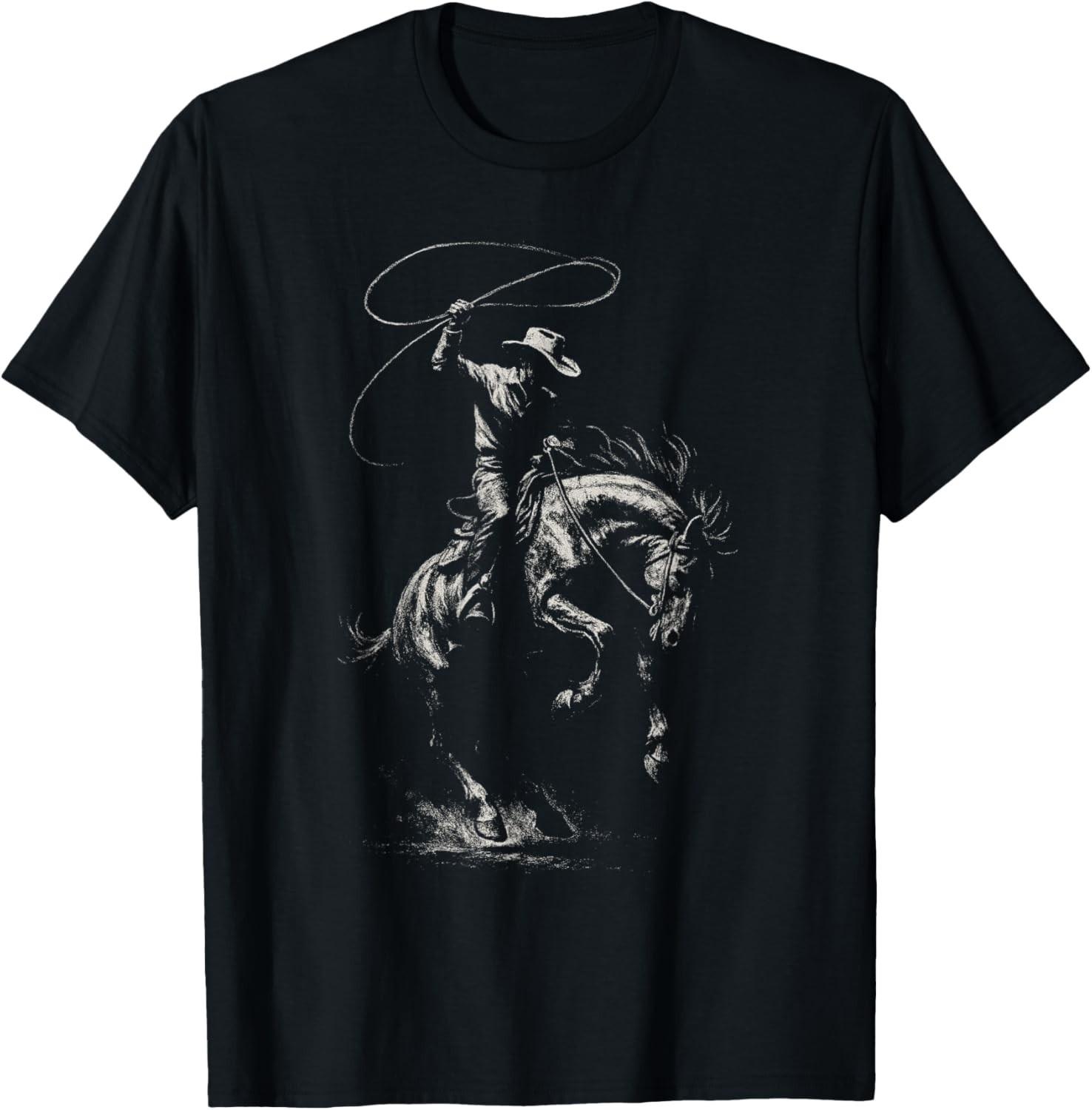 Rodeo Cowboy Dark Western Horse Art Men Women T-Shirt Mens Womens Tees Top unisex T-Shirt Mens Womens Tees Top S