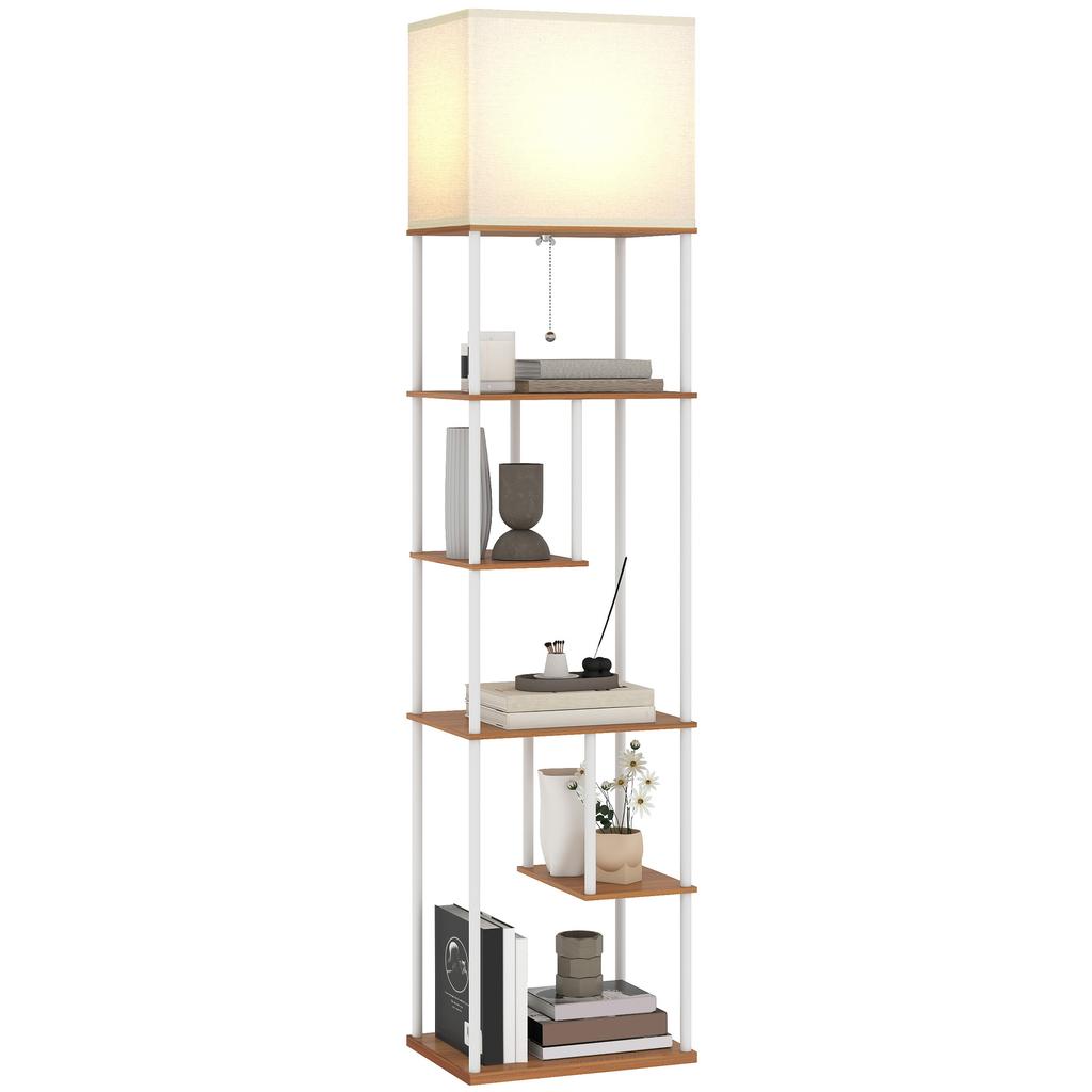 Floor Lamp with Shelves, 3000K-6500K, Remote Control, E27 Bulb, Natural