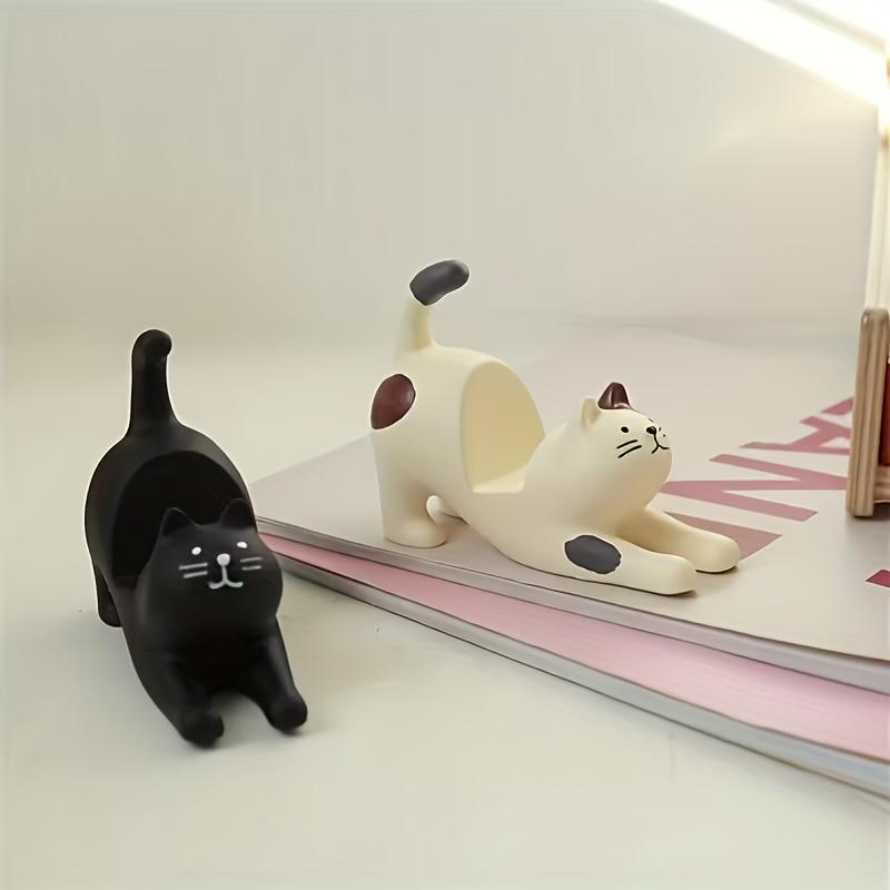 Stretching Cat Figurine, Calico Cat Phone Stand, Desktop Decoration, Creative and Practical for Lazy Binge-Watching