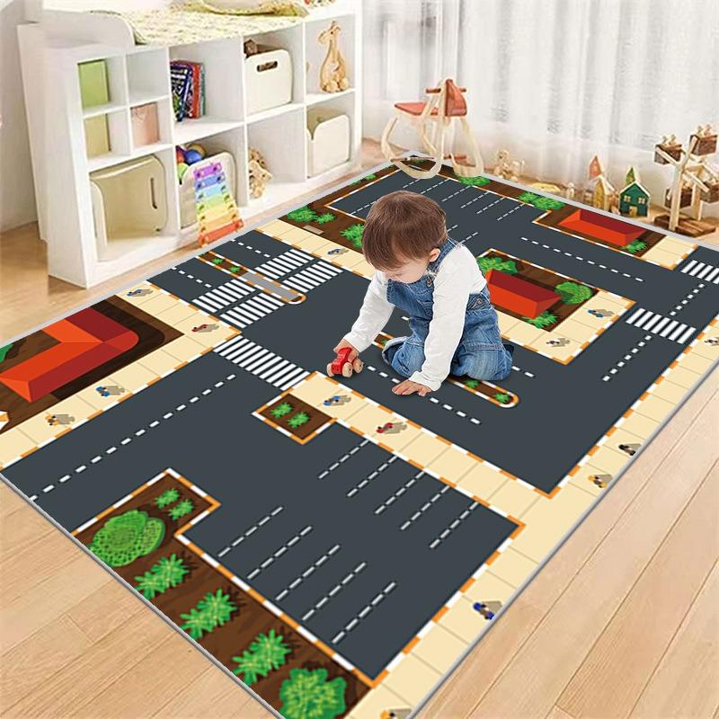 Educational Kids Play Mats City Road Design Flight Chess Pattern for Childrens Learning and Fun Activities