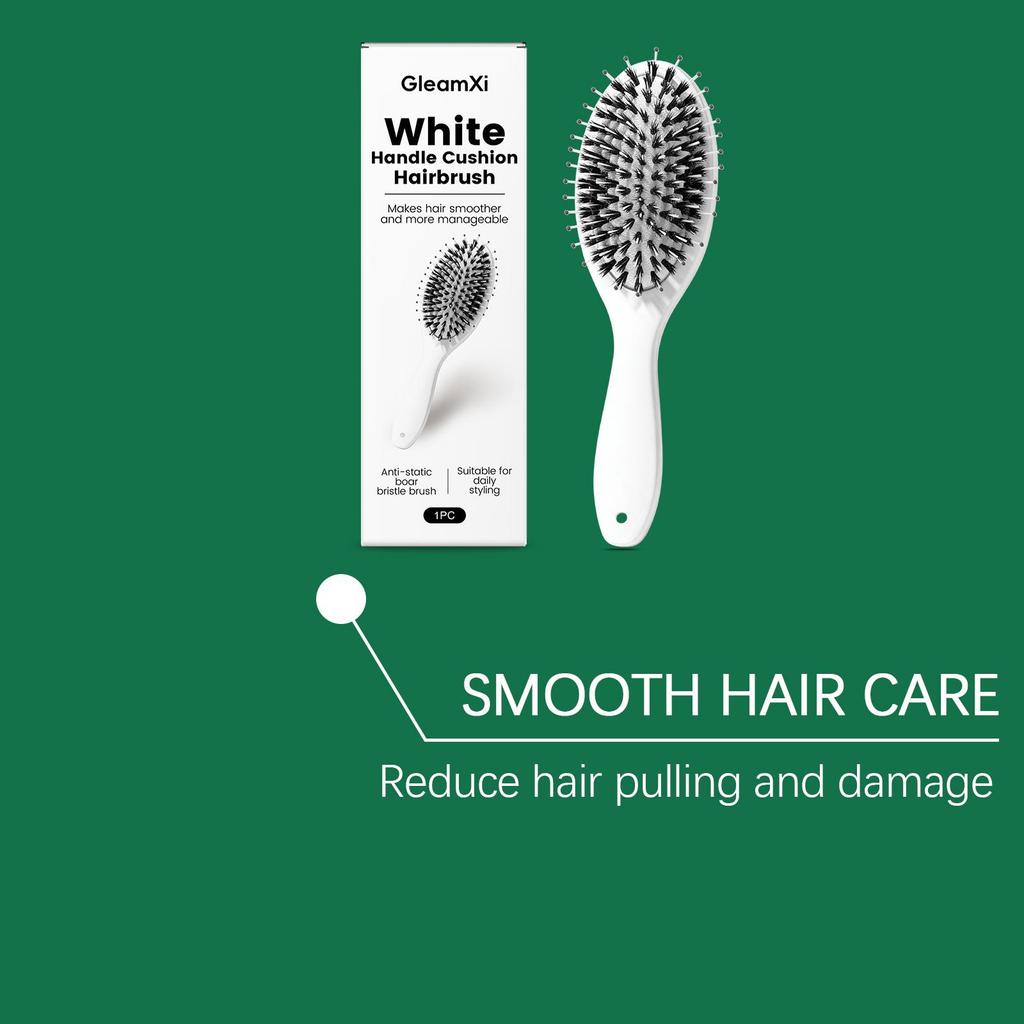 GleamXi white handle air cushion hairbrush nylon bristle airbag comb design scalp massage daily combing is smooth and not knotted 1pc