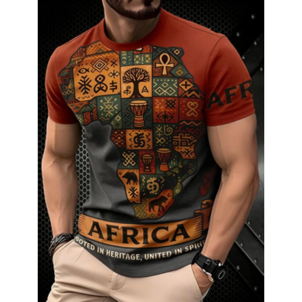 Men's 3D African Stone Carving Print T-Shirt Retro Vintage Style Couple Tee