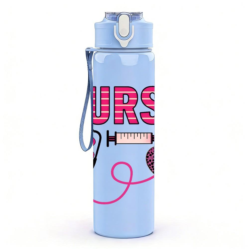 1PC Nurse Stethoscope Heart Color 750ml Color Plastic Sports Water Bottle Leakproof Flip Straw Lid Suitable for Sports Office Home Use