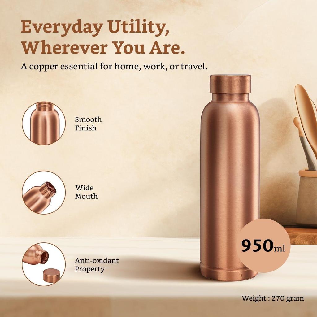 Copper Leak-Proof Mat Finish Bottles | 950 Ml | Pure Copper | Elegant Matte Texture | Daily Wellness Bottle
