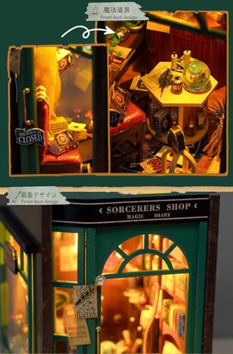 Moin Moin Dollhouse Miniature DIY Kit Set [English Instructions] Book-Shaped Green Magic Shop LED Light Paper Craft Bookends Book Town Bakery Classic