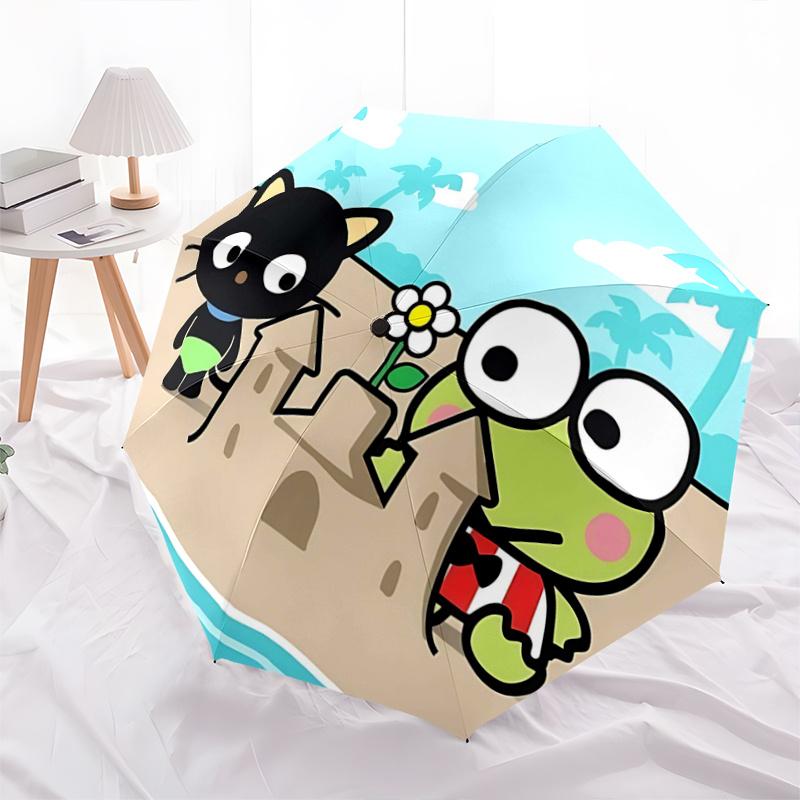 

1pc Hello Kitty & Keroppi Sandcastle Beach Umbrella - Automatic Opening/Closing, Portable Folding Design, 8-Rib Iron Frame, Outdoor Umbrella, Festival