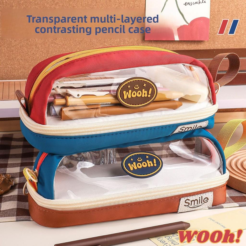 Creative Oxford Cloth Pencil Case With Transparent Color Block For Students And Office Use