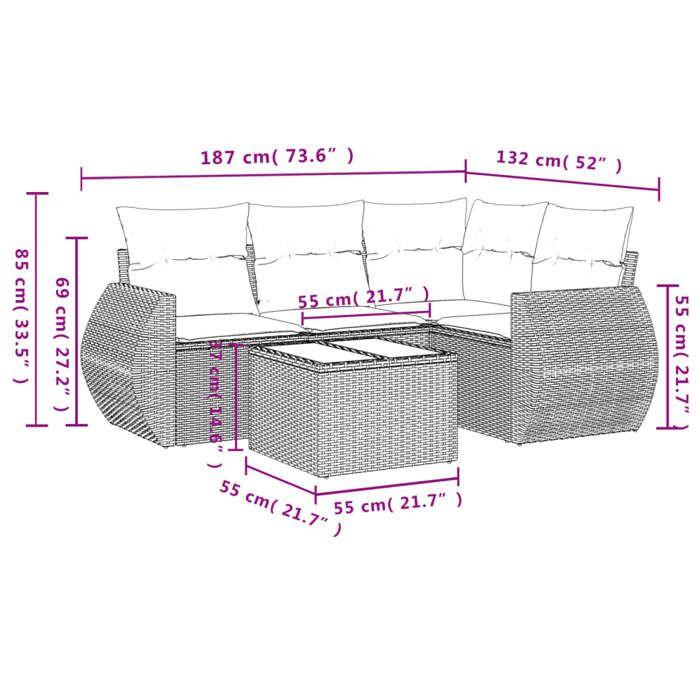 VidaXL Salon de Jardin avec Coussins 5 pcs, Canapés de Terrasse, Ensemble de Meubles de Patio, Mobilier d'Extérieur, Marron 3253660